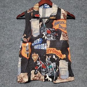 VTG 90s Harley Davidson Womens Large Button Up Shirt Hawaii Made Tori Richard